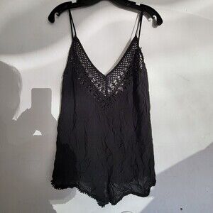 Victoria's Secret Black Embroidered Strappy V Neck Romper Shorts Size Small